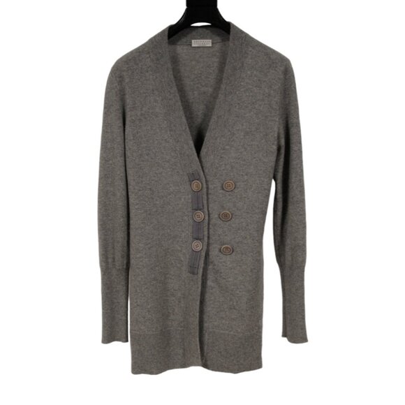 Brunello Cucinelli Womens Six Button V Neck Cardigan Size Medium Gray Cashmere - Picture 1 of 6